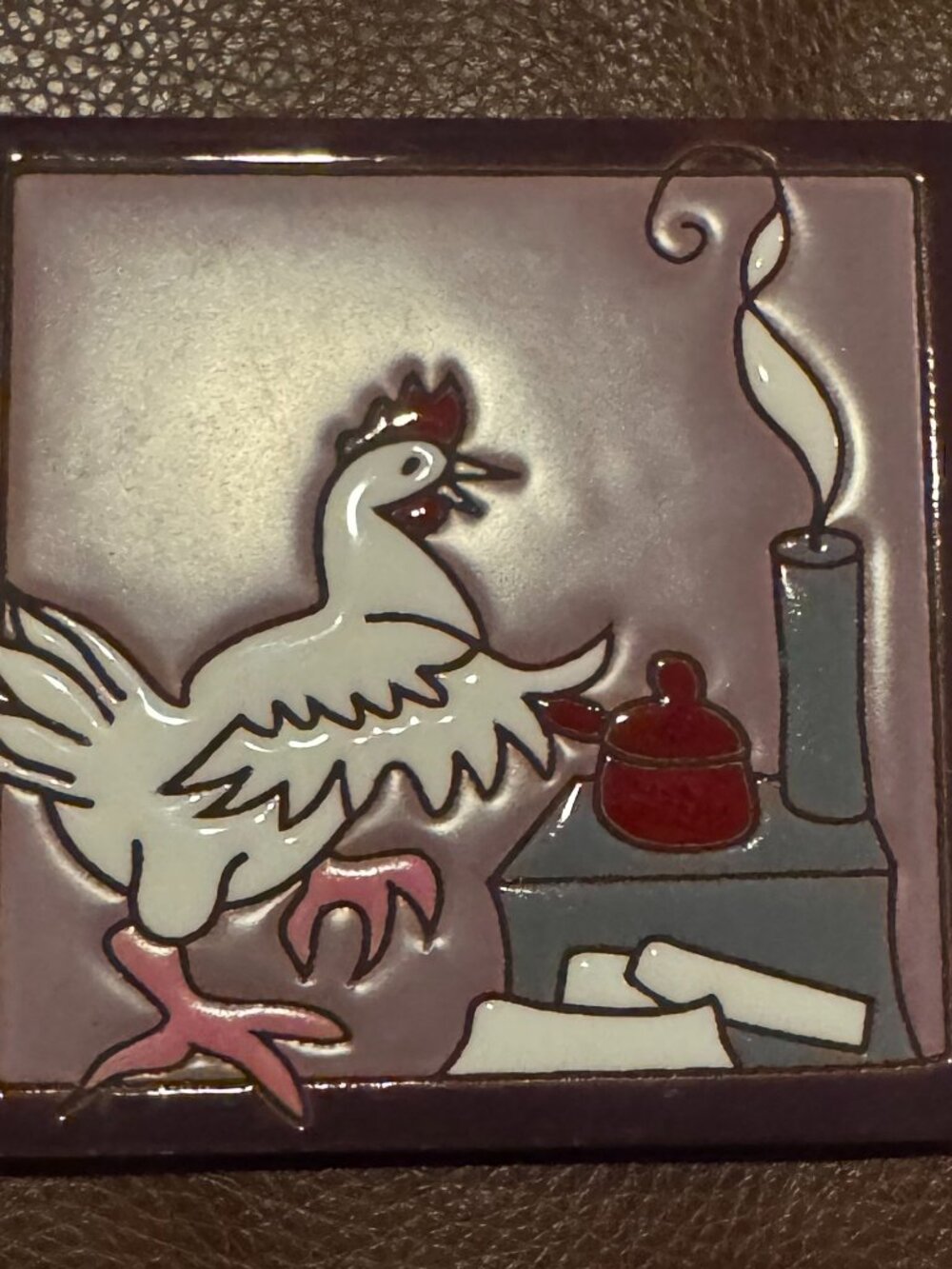 Ceramic Trivet Tile 4x4", Farmhouse Rooster & Wood Stove Teapot Scene